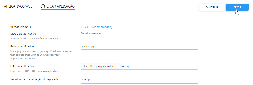 Criando Aplicativo Nodejs no Painel DirectAdmin