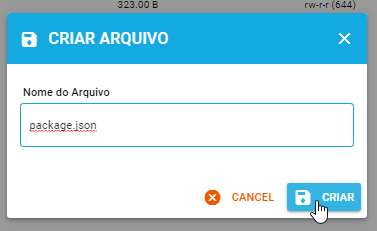 Criando Arquivo package.json pelo Directadmin
